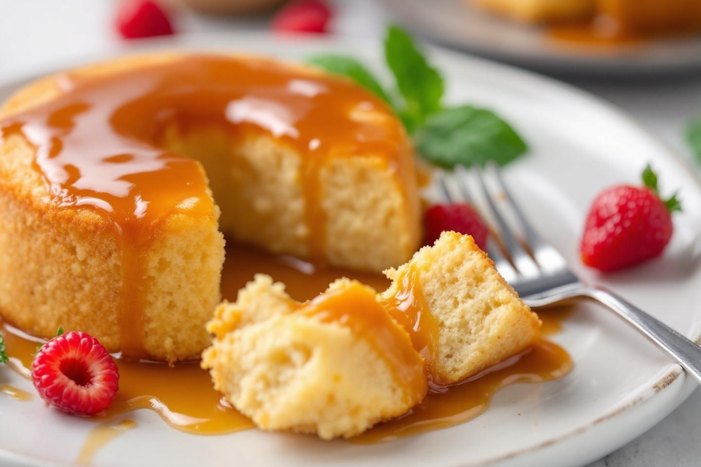 Envie d&rsquo;une petite douceur ? Ce gâteau de semoule moelleux au caramel prêt en quelques minutes plaira à toute la famille !