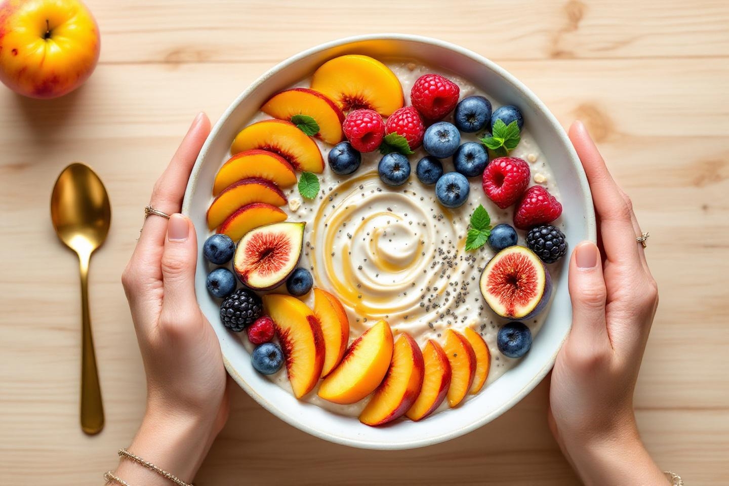 Douceur, énergie et simplicité réunies dans ce porridge d’avoine aux fruits de saison, le petit-déjeuner chouchou des jeunes parents et futurs mamans