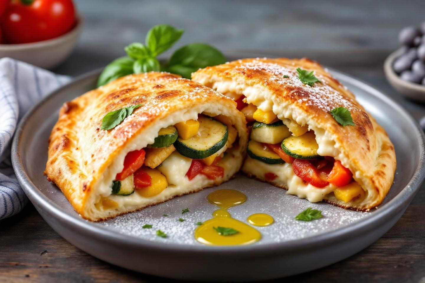 Le dîner réconfortant des soirs pressés difficiles : la calzone moelleuse aux légumes d&rsquo;été et mozzarella !
