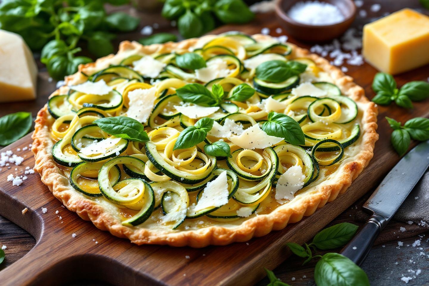 Faites-vous plaisir avec cette tarte fine courgette-parmesan toute simple, légère et parfaite pour se régaler en été !
