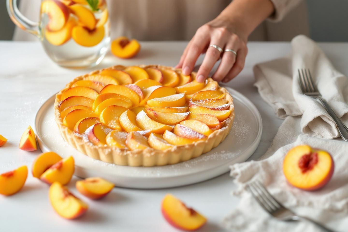 Ultra fruitée, généreuse et légère, cette tarte fine aux pêches sera LE petit plaisir d&rsquo;été des futures mamans et des jeunes parents pressés