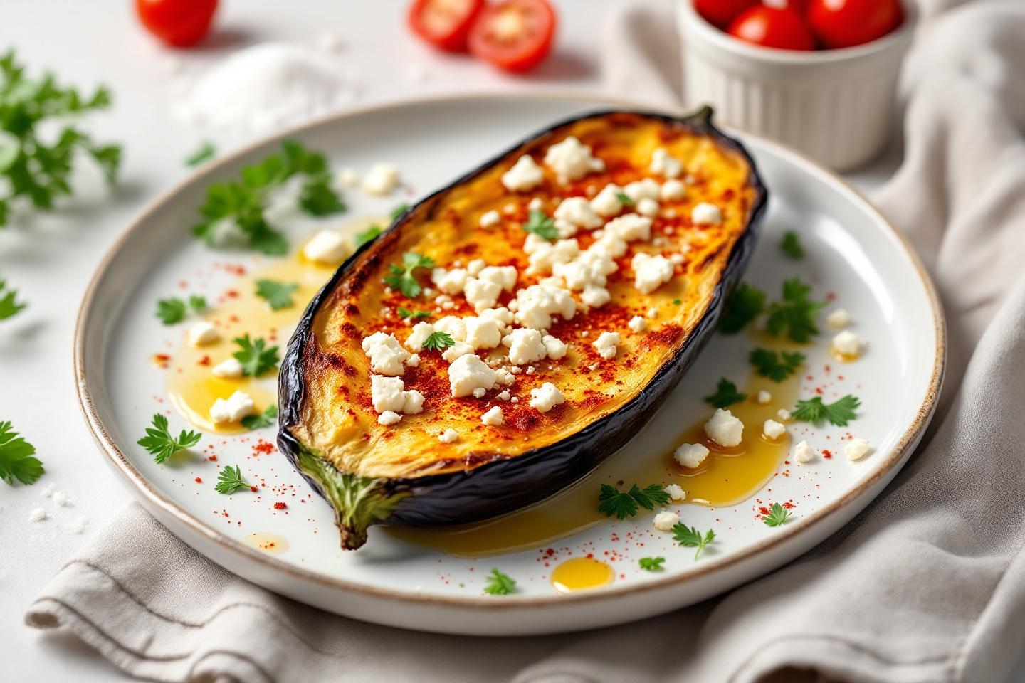 Moelleuse, parfumée, prête en 20 minutes : adoptez la recette de l&rsquo;aubergine au four au paprika fumé et feta !