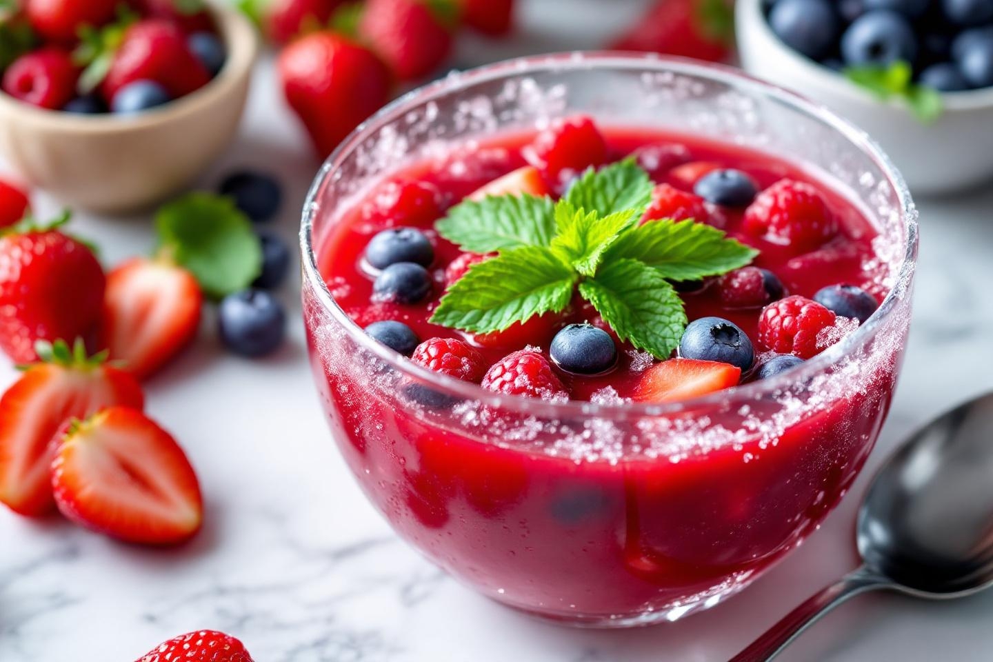 Un dessert tout doux, ultra-rafraîchissant et prêt en 5 minutes : la soupe de fruits rouges à la menthe qui fait pétiller les papilles sans cuisson