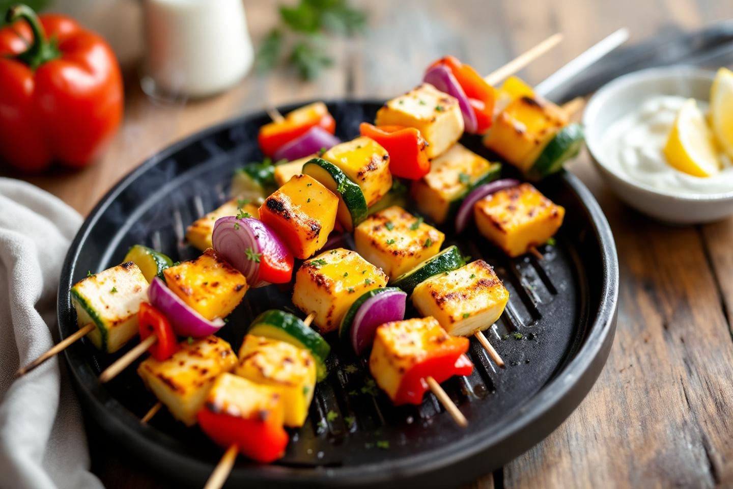 Simple, rapide et réconfortant : le dîner veggie parfait pour jeunes parents avec ces brochettes fondantes de légumes et halloumi au barbecue