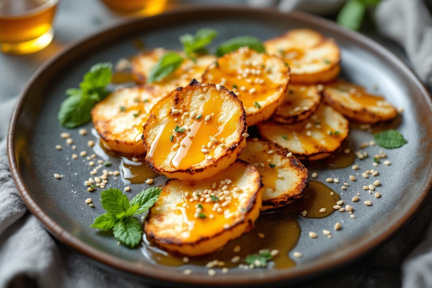 Le halloumi comme vous ne l’avez jamais mangé : en chips grillées, sucrées au miel et avec une touche de graines de sésame totalement addictive !