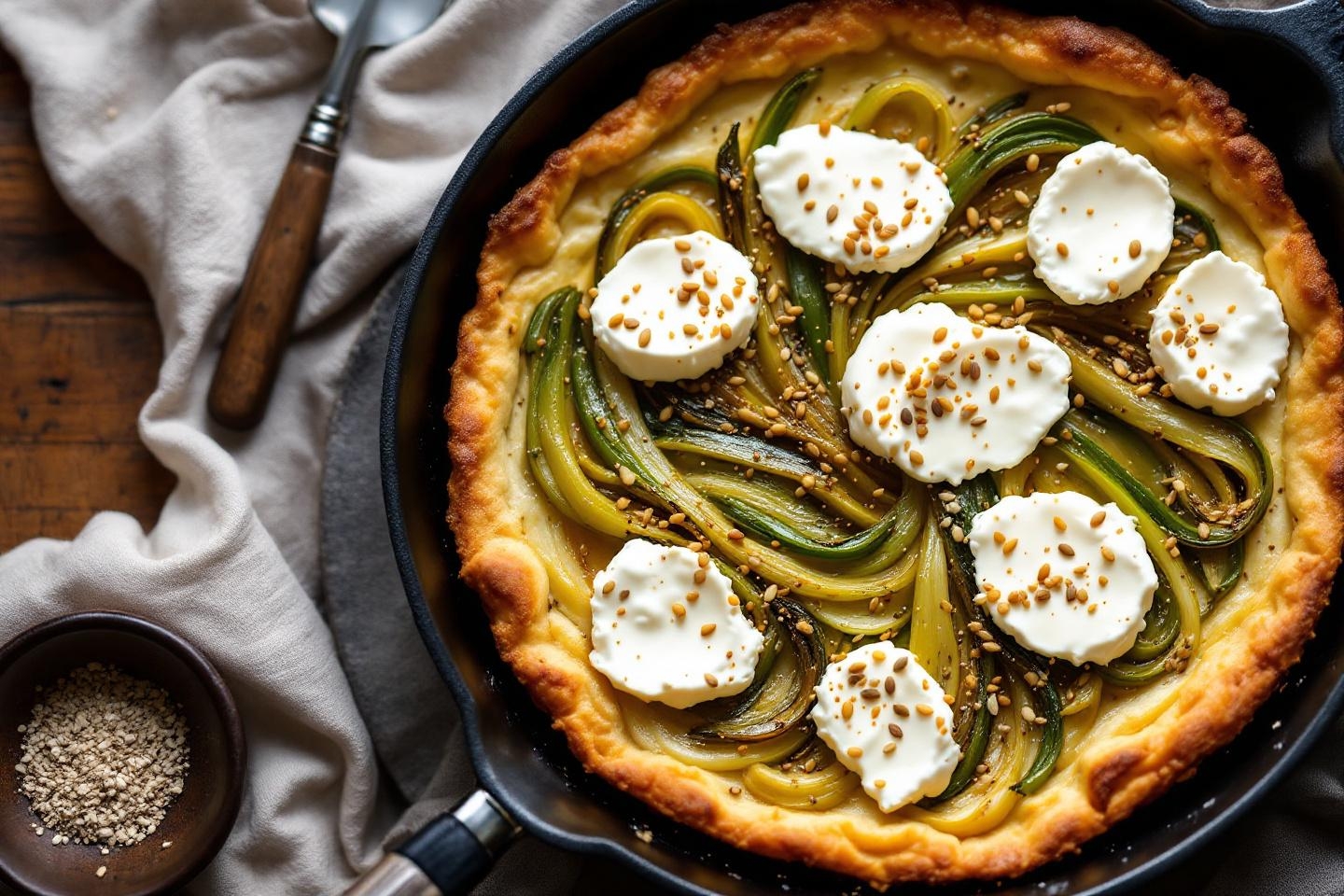 Cette tarte poireaux-chèvre sans pâte à la poêle est si simple et rapide qu’elle va révolutionner vos soirées chargées