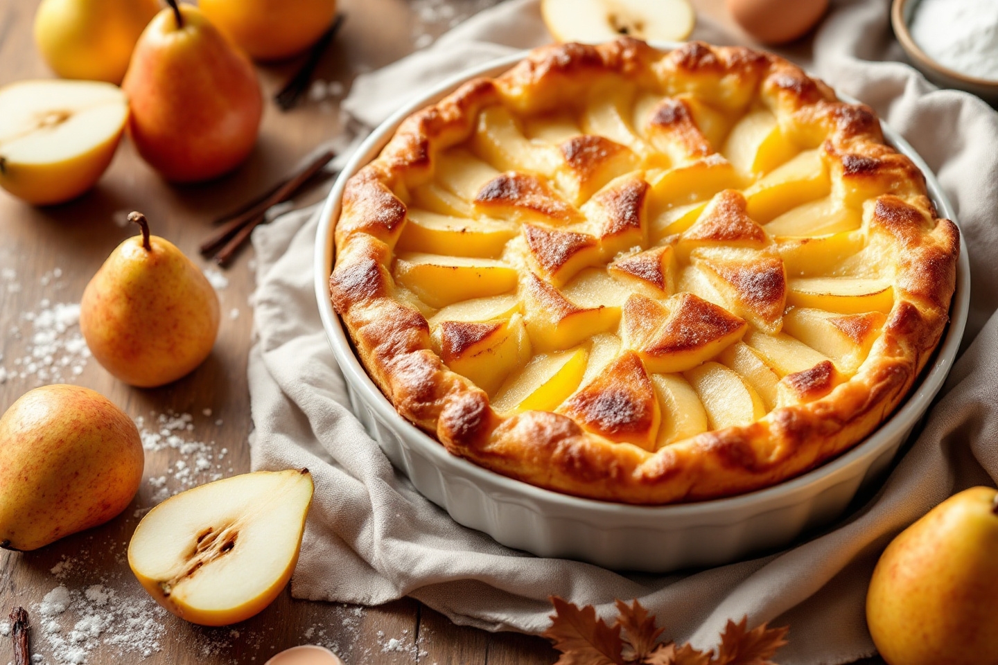 Un clafoutis aux poires aussi moelleux que facile et rapide (parfait pour les envies sucrées des jeunes parents à bout !)