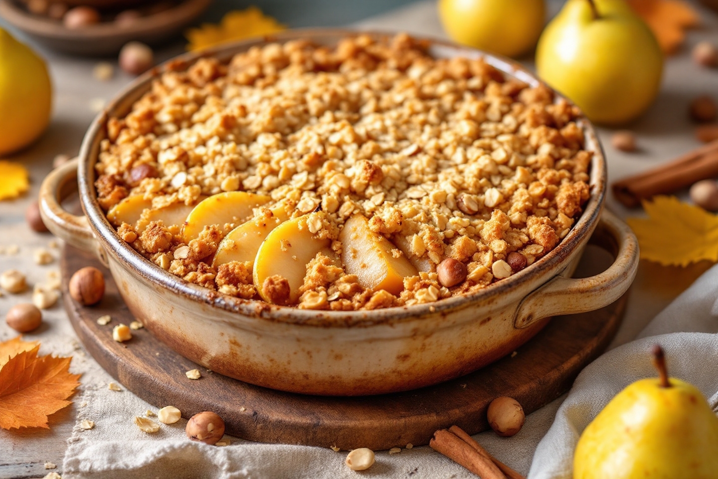 « Une recette simplissime qui réunit toute la famille » : testez ce crumble poire-noisette d’automne doré et parfumé