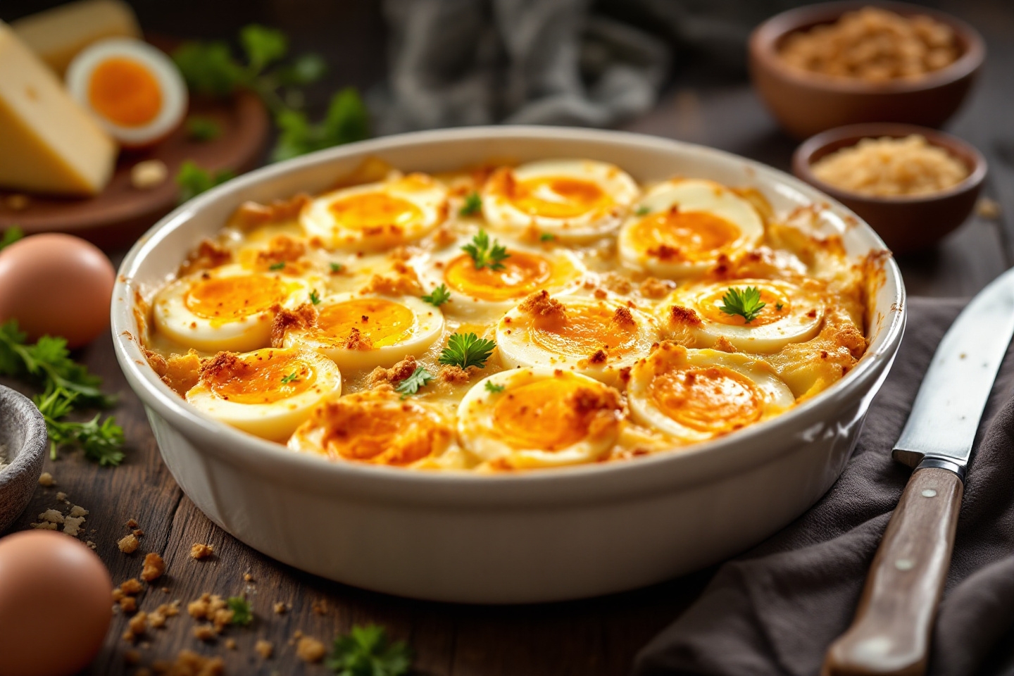 Ce gratin minute doré et gourmand aux oeufs durs montre qu’on peut faire un festin avec presque rien