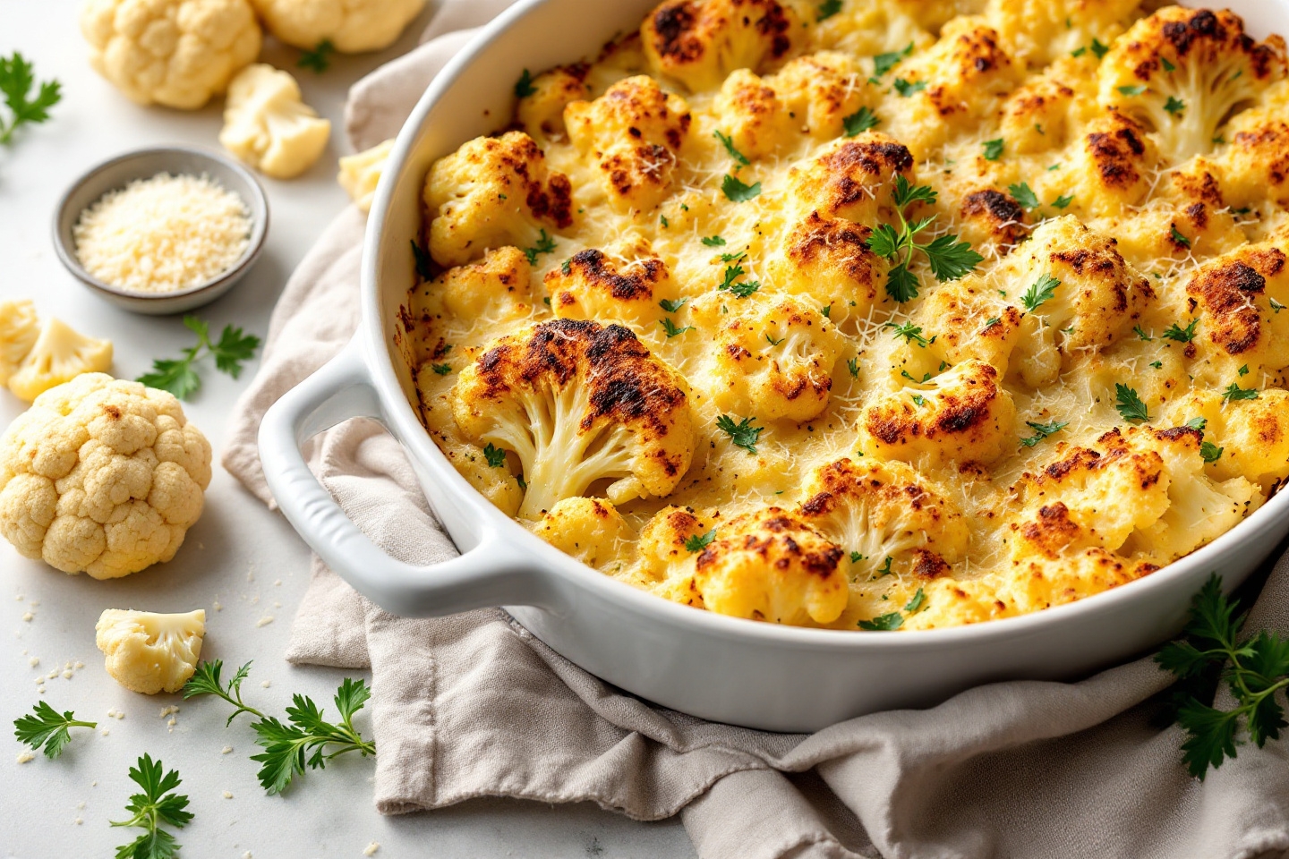 Plus besoin de béchamel : savourez ce gratin de chou-fleur rôti au parmesan facile, bon et léger pour un soir de réconfort !