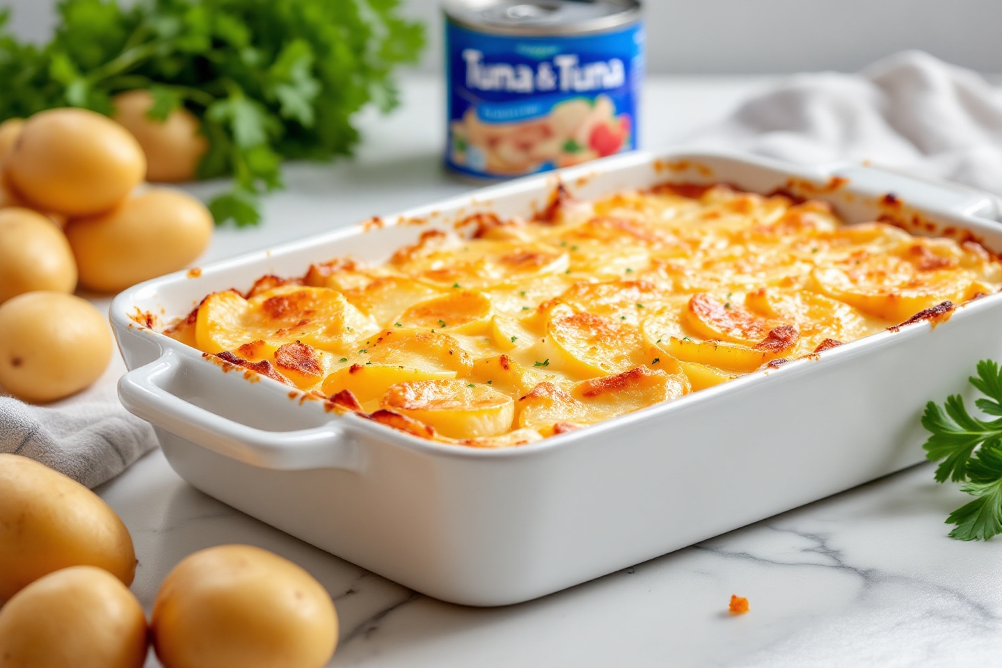 Improvisez ce gratin familial gourmand avec juste du thon et des pommes de terre pour les soirs pressés ou improvisés !