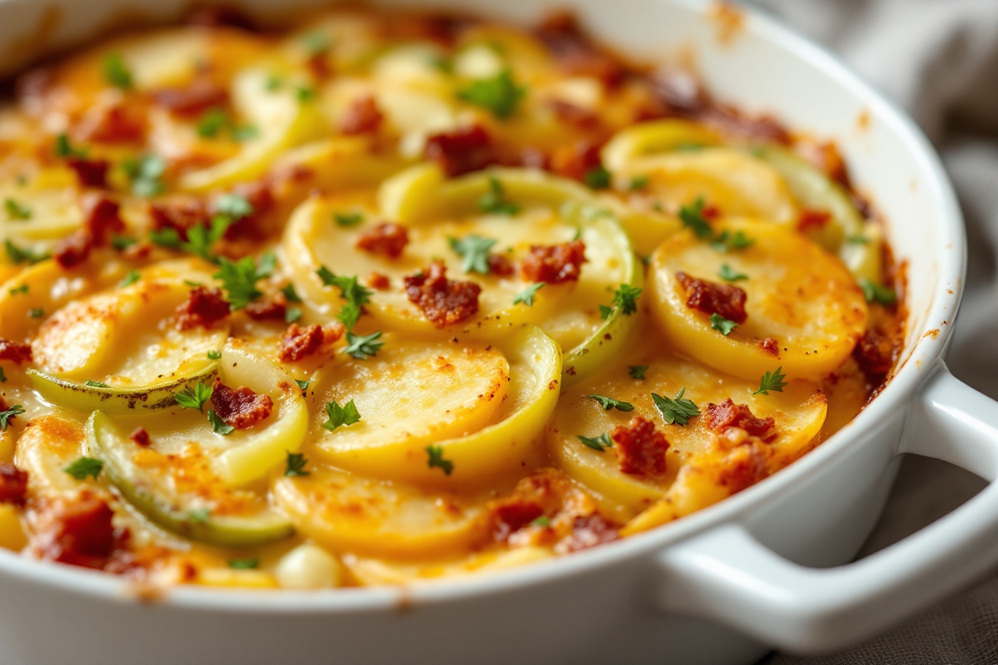 Ce gratin poireaux, pommes de terre et lardons généreux réinvente les légumes de saison et séduit les petits et grands gourmands à table !