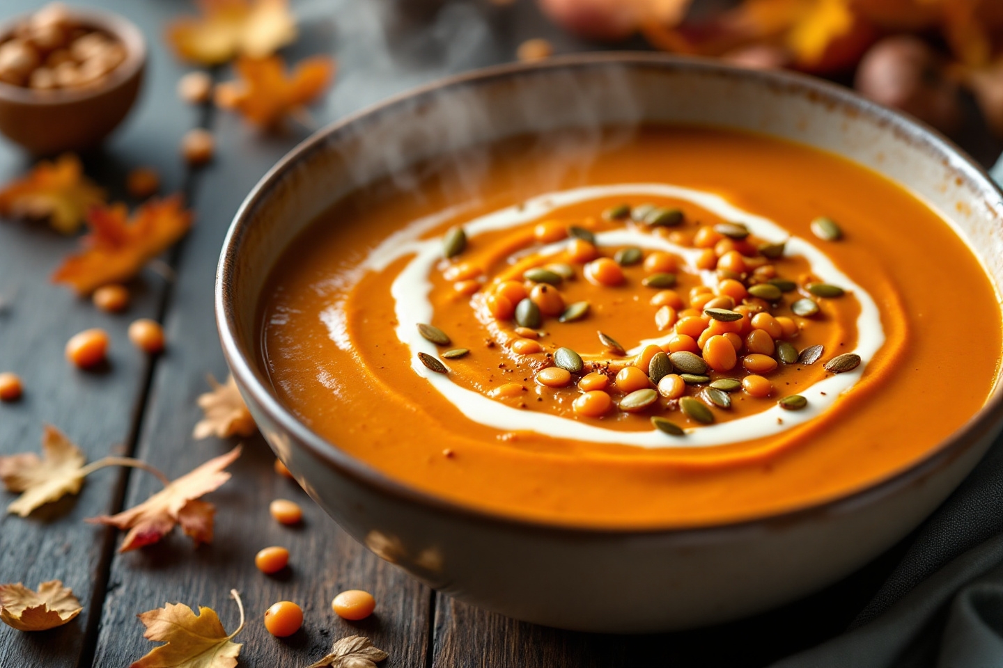 Bien rassasiante, cette soupe automnale au potimarron et lentilles corail est l’arme anti-froid des soirées d’octobre !