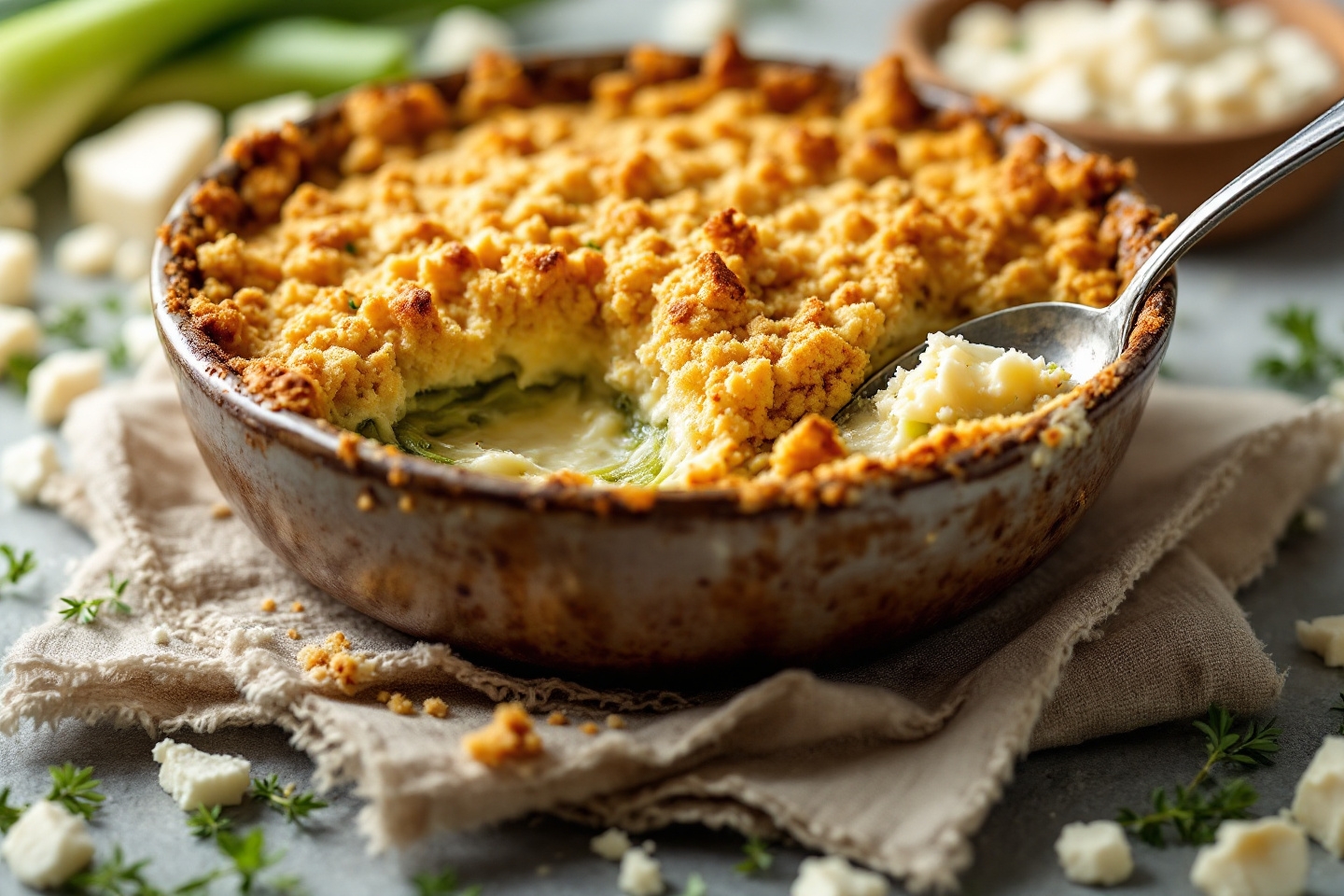 Ultra-croustillant et fondant à cœur, ce crumble salé de poireaux au chèvre facile et rapide fait chavirer toutes les papilles !