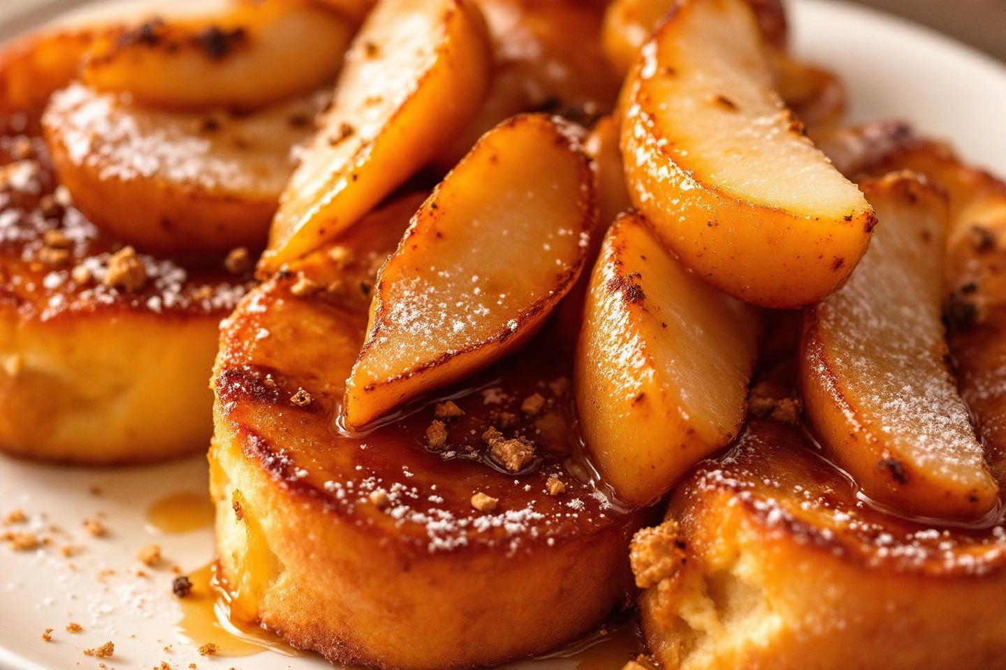 Doux, moelleux, prêt en dix minutes : ce pain perdu à la brioche et poires caramélisées va réchauffer vos matins d’automne
