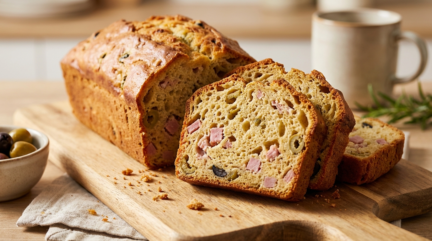 Un cake salé doré à cœur, olives vertes et lardons fumés : la recette facile qui ressuscite l’apéro des familles en hiver