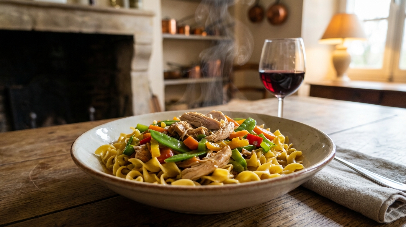 Un bol de nouilles dorées, poulet tendre et légumes croquants : la recette minute qui délie les appétits et réchauffe la nouvelle année lunaire