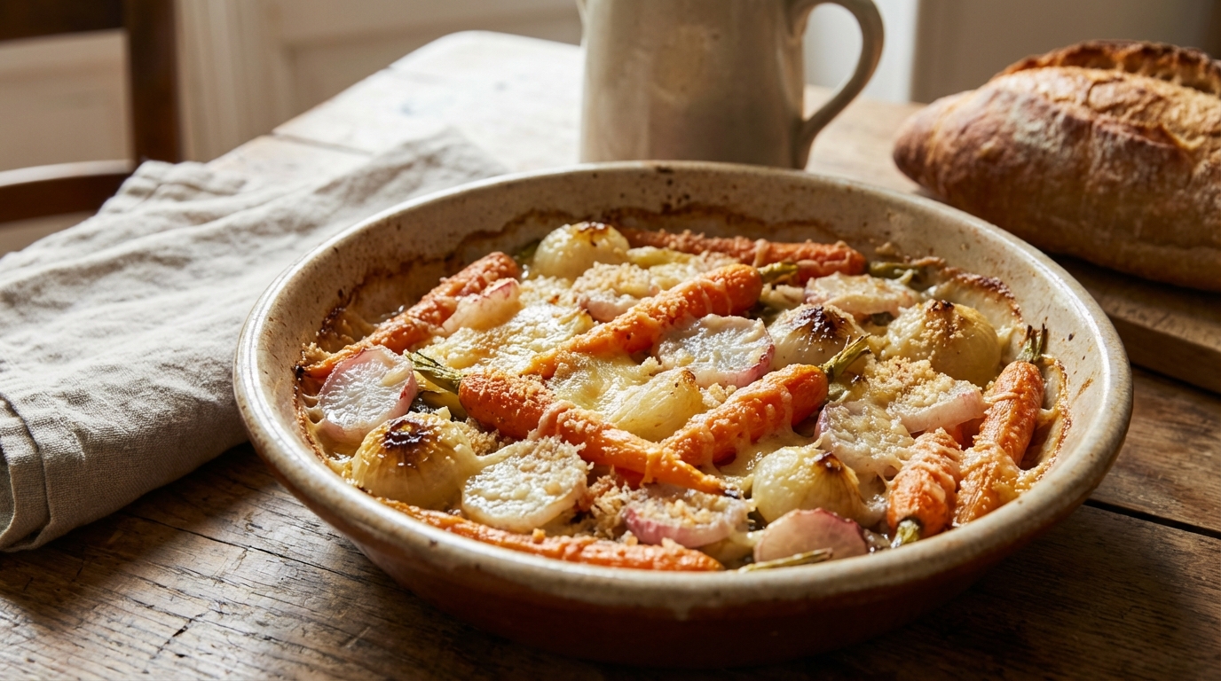 Je ne pensais pas qu’on pouvait faire un gratin avec des radis : fondant sous la croûte, prêt la veille, c’est le plat que je referai chaque semaine