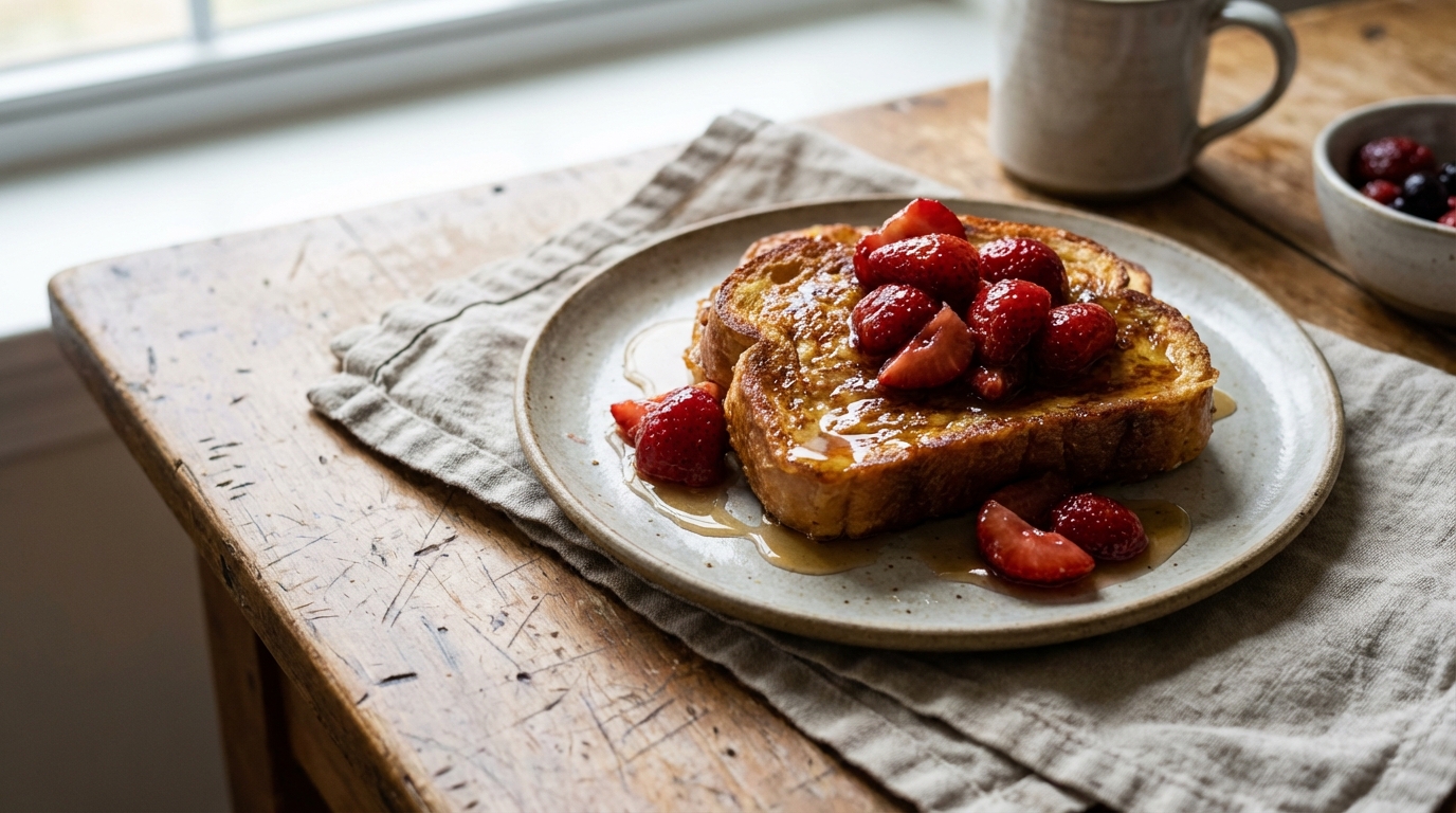 Personne ne pense à rôtir les fraises au miel : pourtant c’est ce qui change tout dans le pain perdu