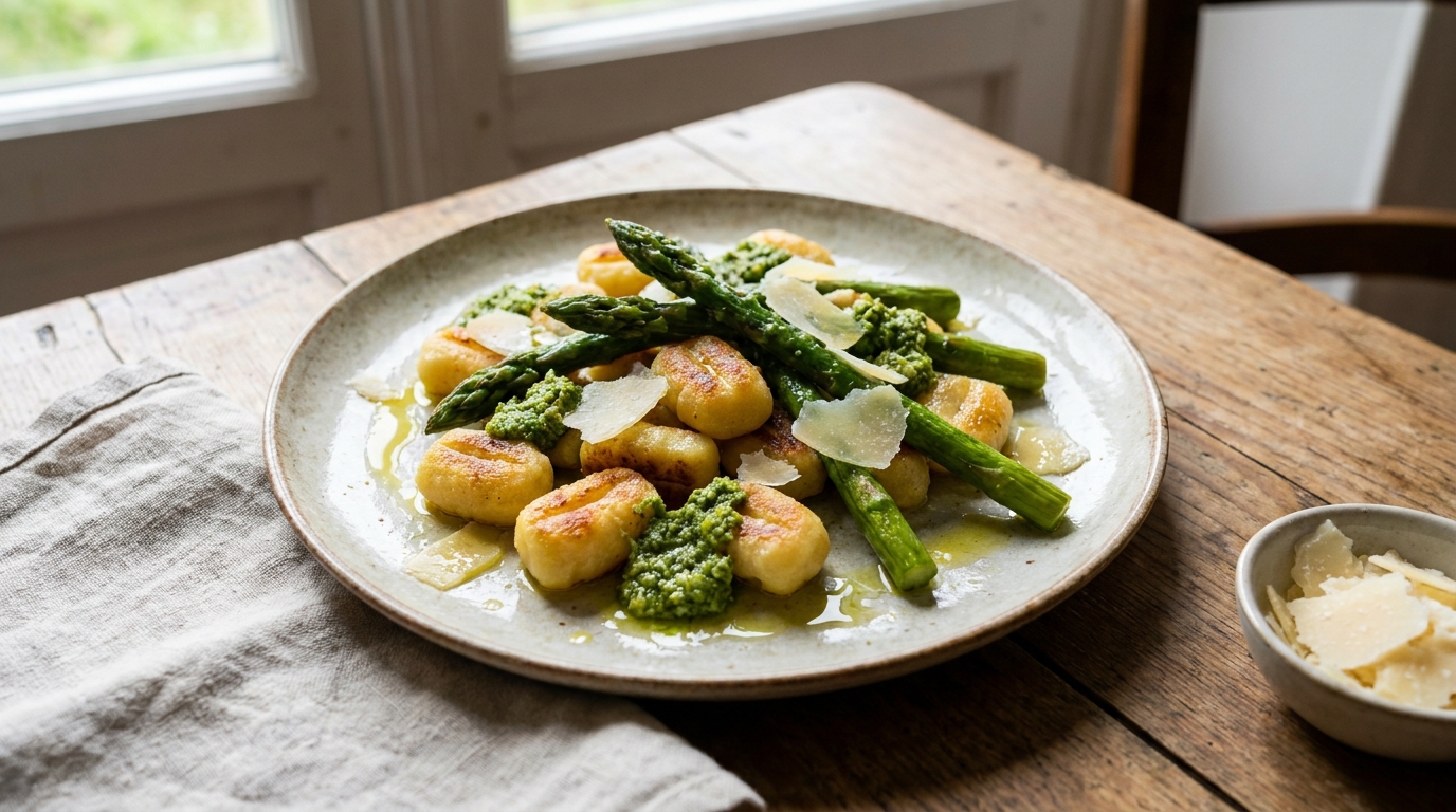 Gnocchis poêlés aux asperges vertes et pesto citronné : le dîner printanier rapide et gourmand en 15 minutes