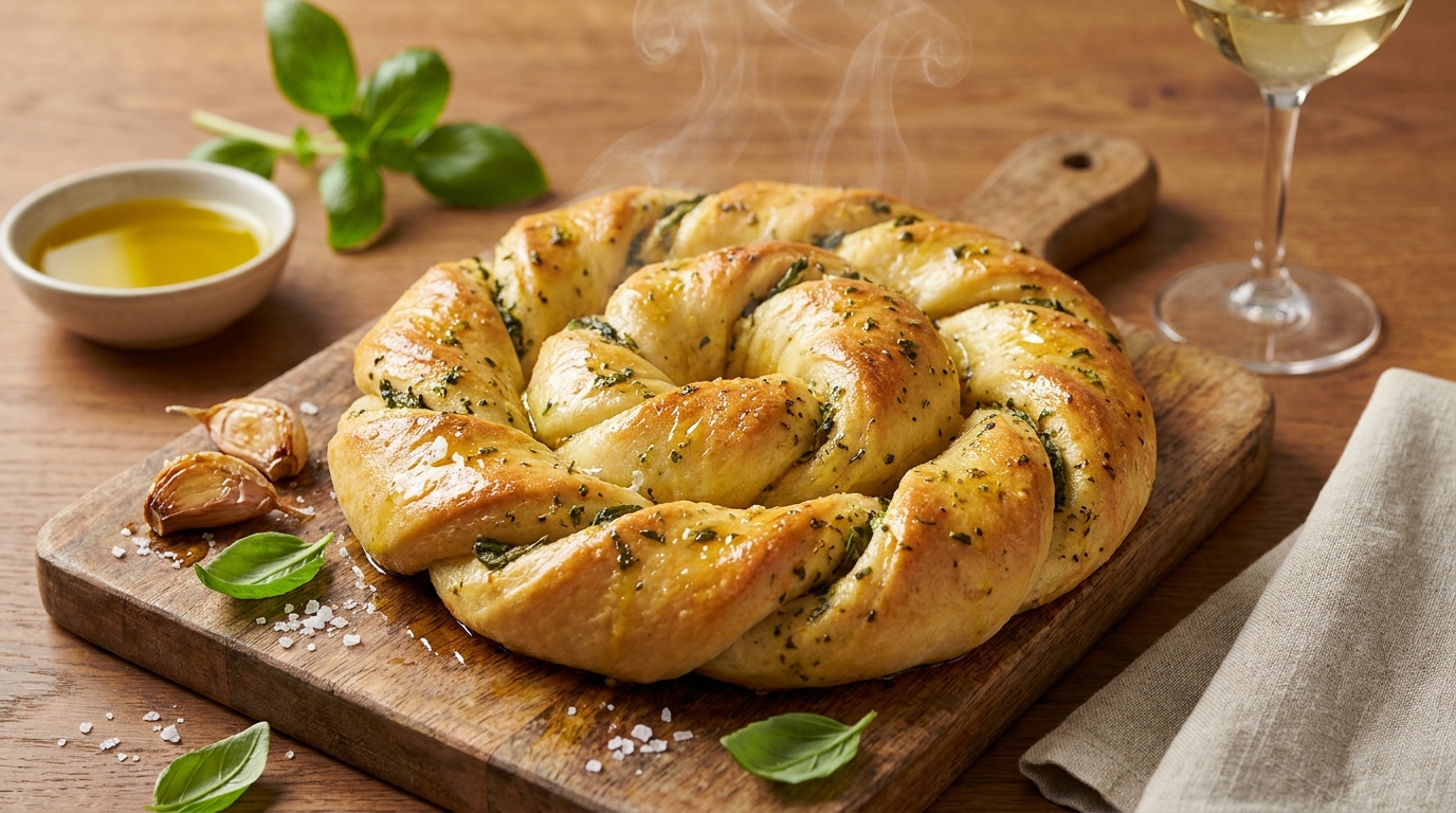 Parfumé, doré, fondant à chaque bouchée : ce pain à l’ail et au basilic se prépare en quelques minutes et régale tous mes invités à l’apéro