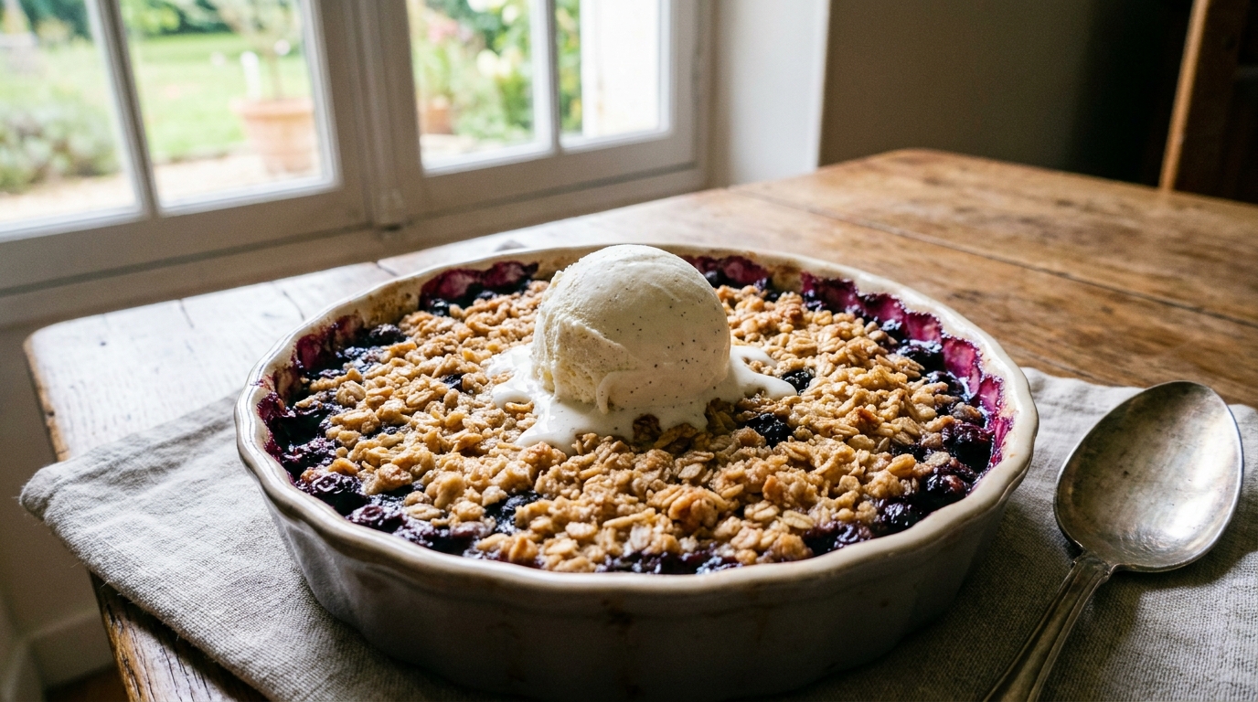 Depuis que je fais ce crumble aux myrtilles, mes desserts élaborés restent intacts sur la table : personne n’y touche