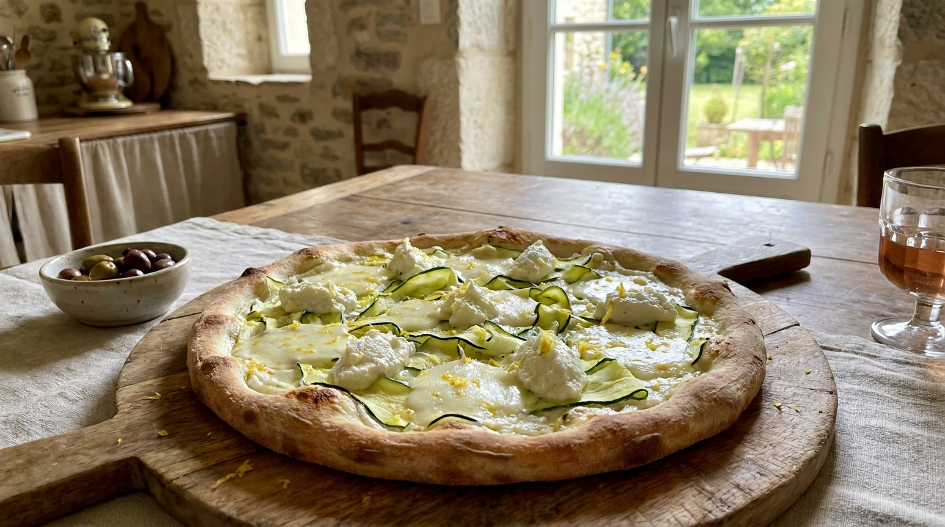 Enceinte de sept mois, j&rsquo;ai cherché un plat frais qui ne soit pas une énième salade : cette pizza d&rsquo;été aux courgettes a mis fin à mes recherches