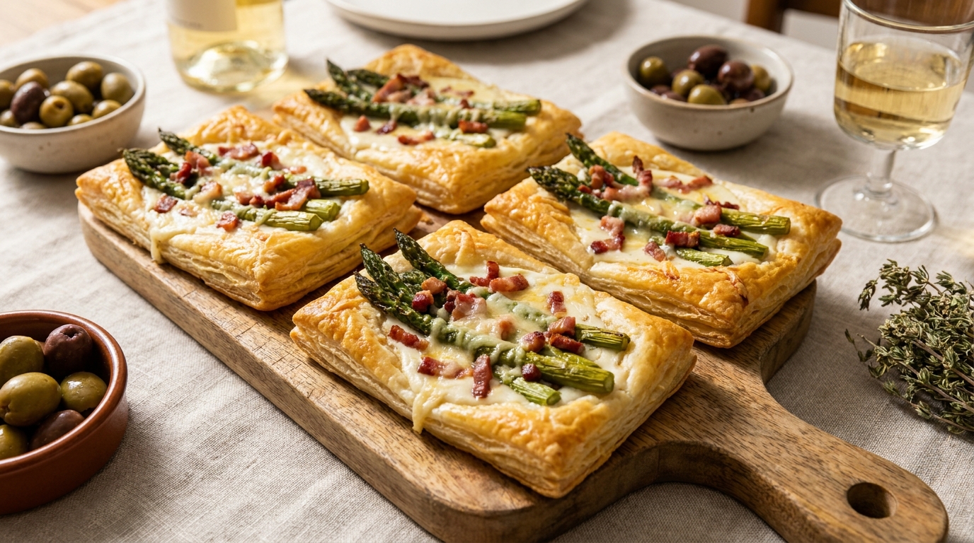 J&rsquo;ai étalé une base crémeuse sur des carrés de pâte feuilletée avant d&rsquo;ajouter trois garnitures de saison : à la sortie du four, même moi je n&rsquo;y croyais pas