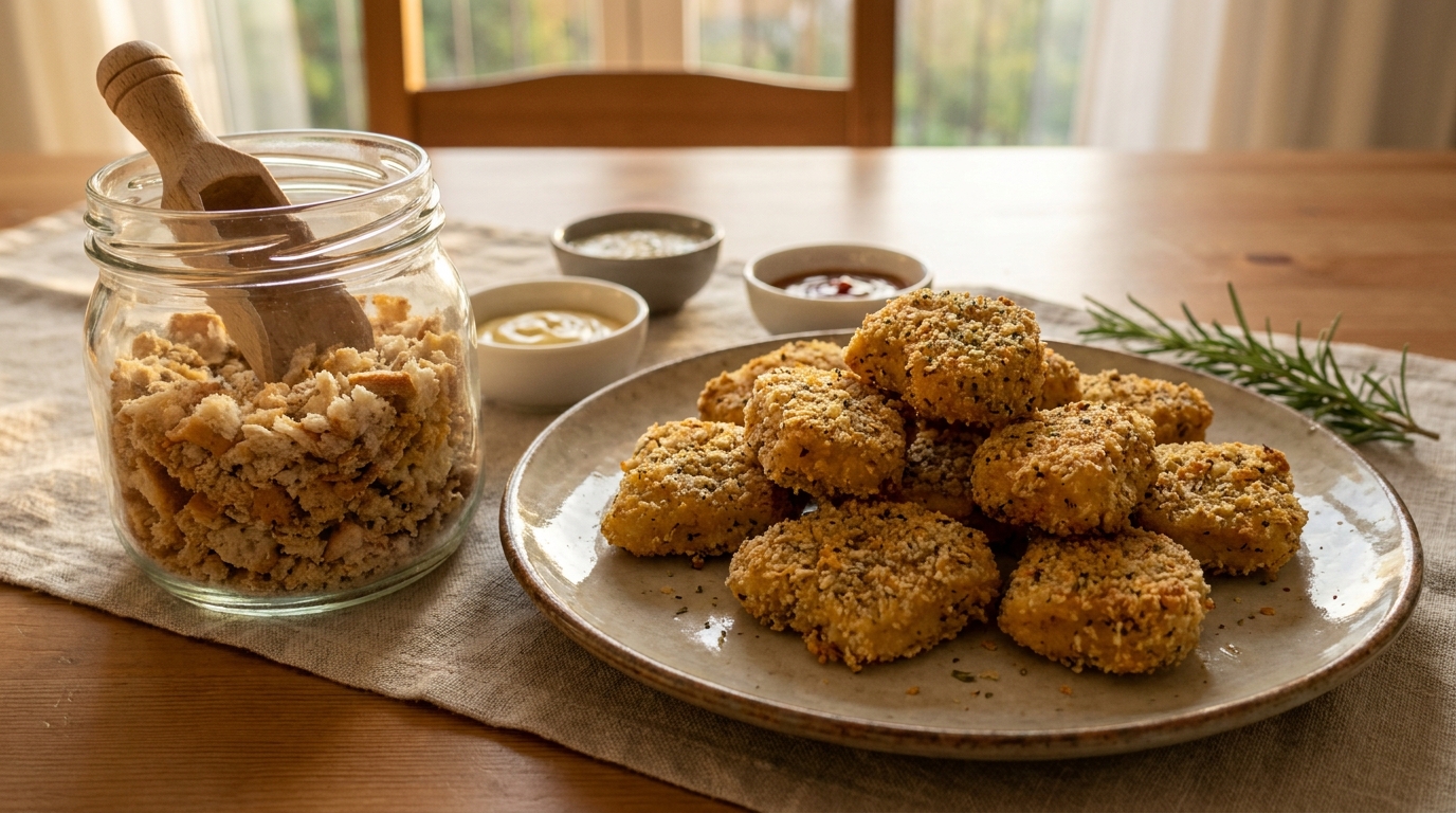 Je gardais mes croûtons de pain sec dans un bocal pour mes enfants : quand ils ont croqué leurs nuggets, plus personne n&rsquo;a voulu de chapelure du commerce