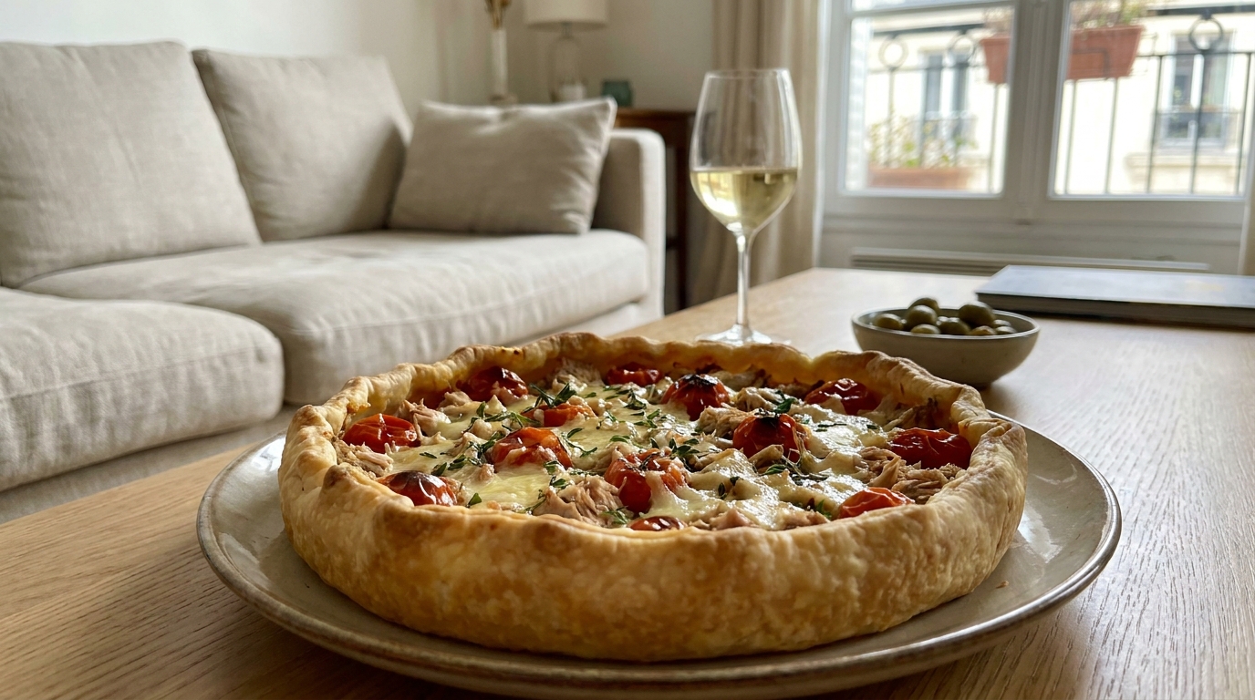 « Mais t’as cuisiné combien de temps ? » : cette tarte thon-tomate-moutarde crousti-fondante sort du four avec trois fois rien du placard