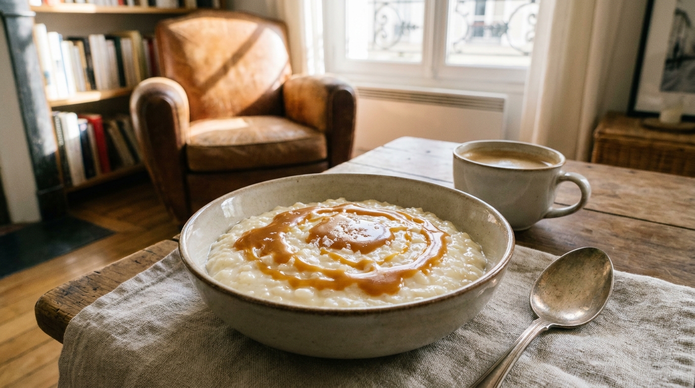 « Maman, tu l’as acheté en boulangerie ? » : non, juste du riz rond, du lait et un fond de caramel doré sorti du placard